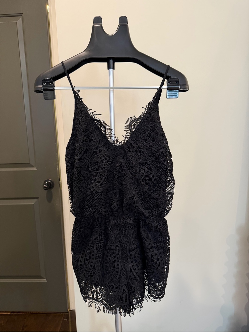 Impressions Black Lace Crochet Spaghetti Strap Romper M